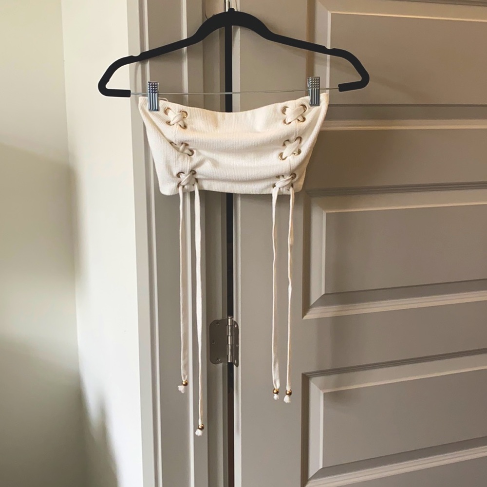 White crop top gold hardware detail